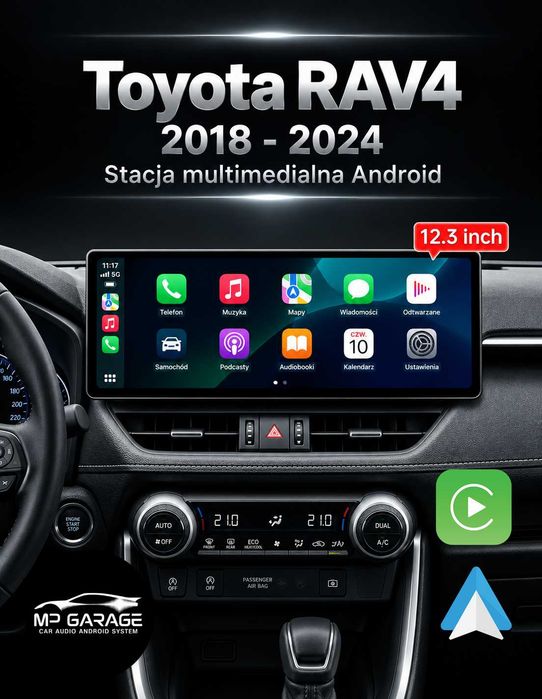 Radio Nawigacja Toyota RAV4 2018_2024 Android CarPlay AndroidAuto 12.3" 4G Montaż Gw.PL