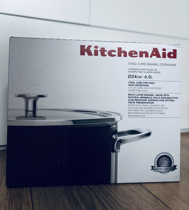 6L/24cm LUX garnek emaliowany z pokrywką Kitchenaid Steel Core Enamel
