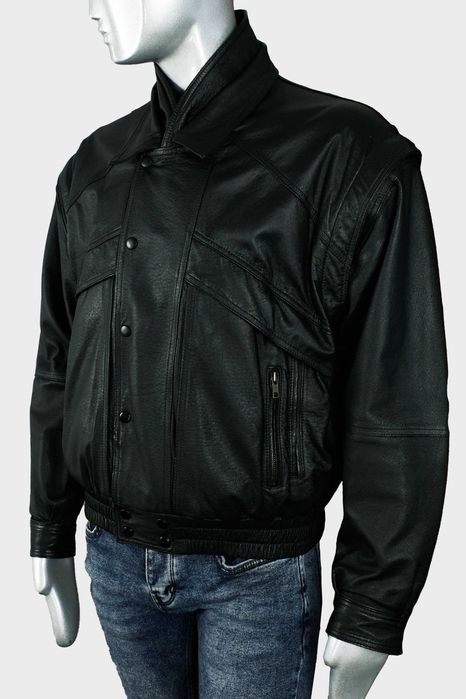 Винтажная черная кожаная куртка косуха, бомбер, пилот, мужская жилетка