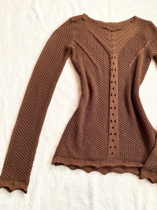 Jasna brązowa ażurowa bluzka długi rękaw S 36 M 38 guess vintage 00s