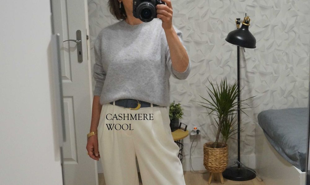 sweter premium wełna kaszmir jasny szary miękki puszysty + gratis