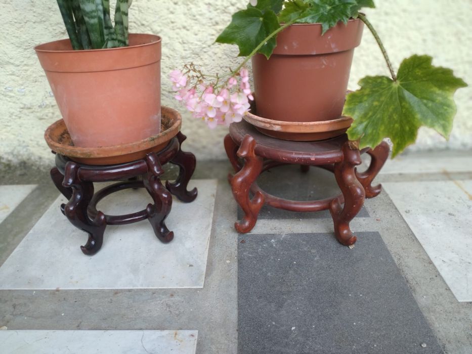 Bases para colocar vasos em madeira