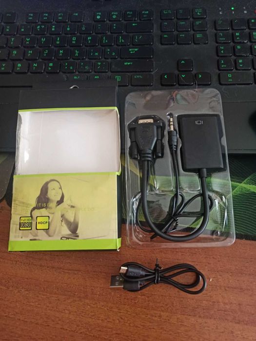 Конвектор FULL HD 1080 - VGA (папа) - HDMI (мама) + AUX коробка чорний