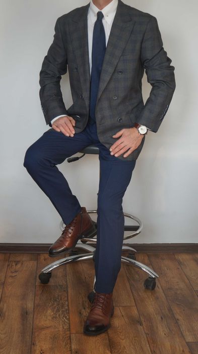 Marynarka dwurzędowa Pawo 176/108 Szary Grafit w Kratę Klasyczna