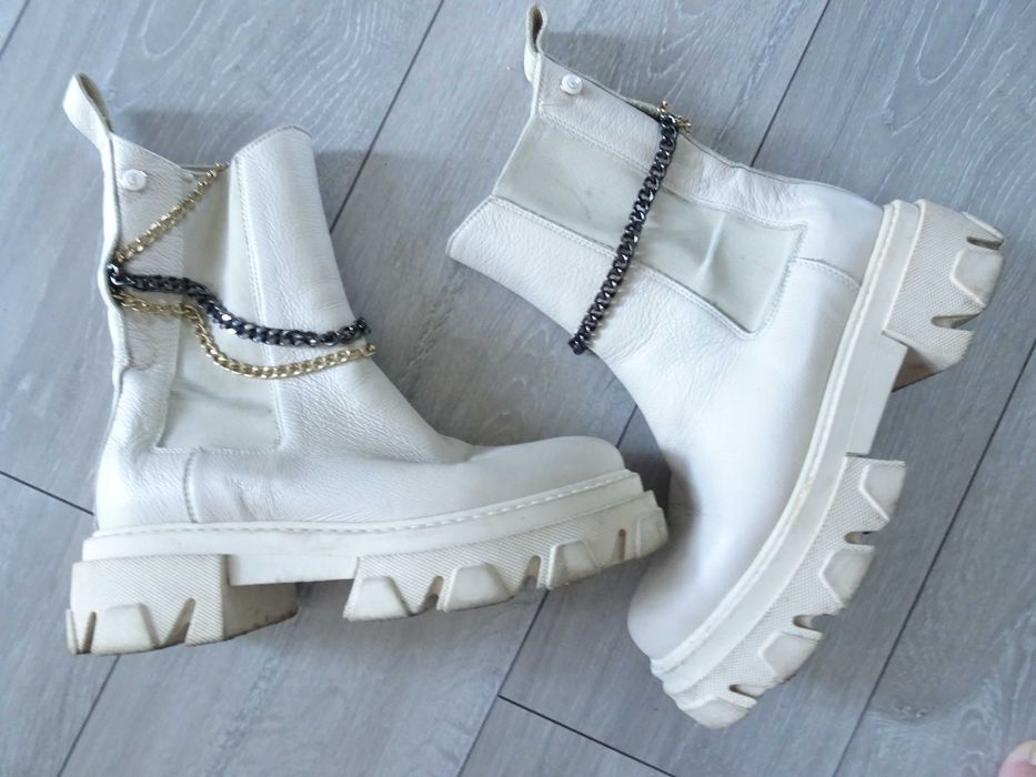 Botki skórzane Carinii roz 37  łancuszki platforma