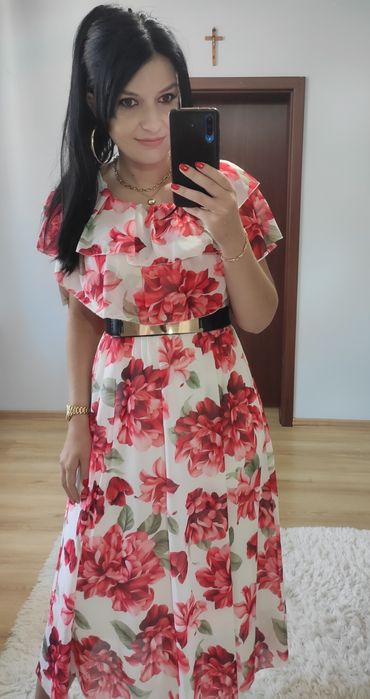 Sukienka MIDI w kwiaty Hiszpanka wesele komunia chrzciny