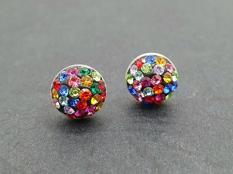 Kolczyki srebrne pr.925 półkule 10mm z kolorowymi cyrkoniami