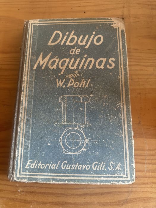 Livro antigo desenho técnico de máquinas.