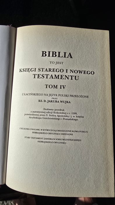 Biblia przekład Wujka Tom I-IV komplet Jakub Wujek