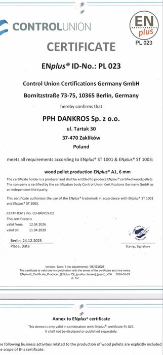 DANKROS  Pellet , EnPlus A1 , opał, ciepło  , Transport Gratis , Hds/winda !!!
