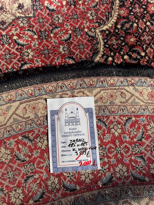 Okrągły Dywan Kaszmirowy + Jedwab Perski Tabriz 185x185 gal.18 tys