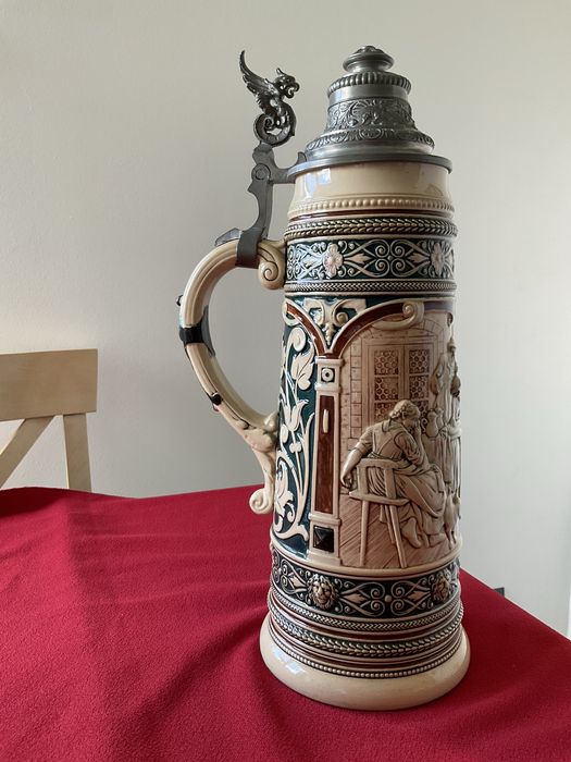 Duży, stary ok. 1900 roku kufel ceramiczny