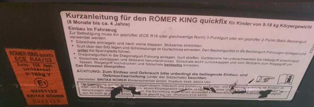 Fotelik  samochodowy Romer dla dziecka do 18 kg