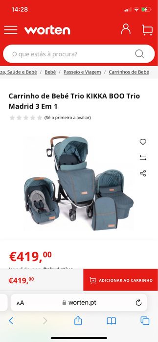 Carrinho de bebé Kikka Boo trio Madrid