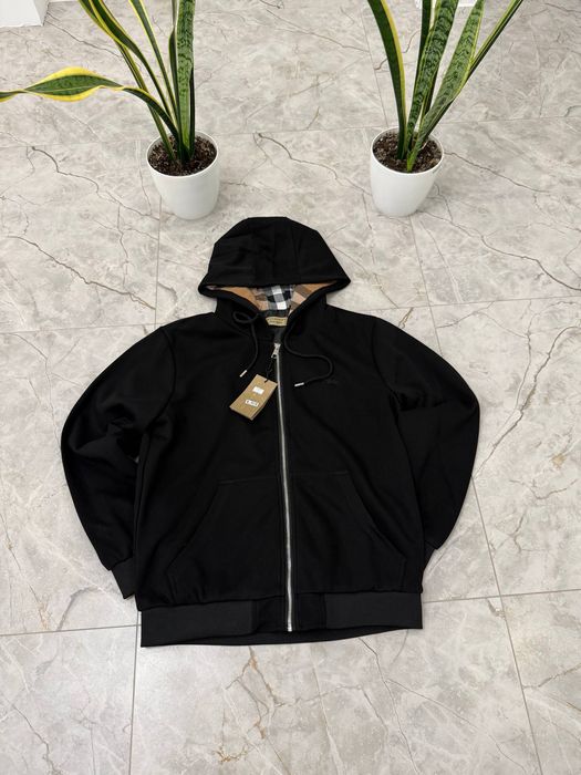 Зіп кофта Burberry з бавовни, чорна та сіра, M–XL