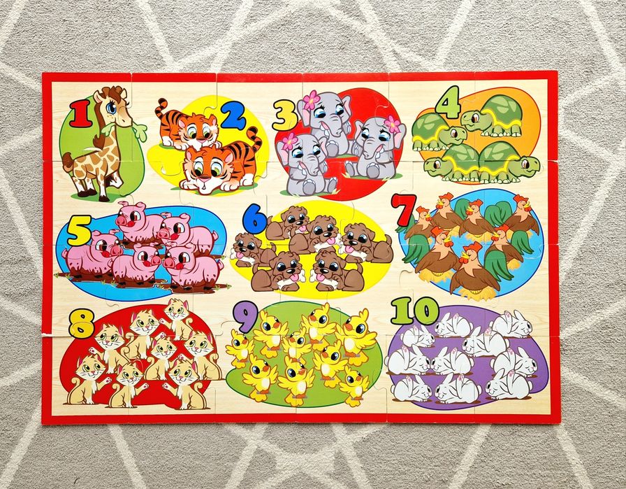 Piękne duże drewniane puzzle edukacyjne 60x90 cm cyfry liczenie
