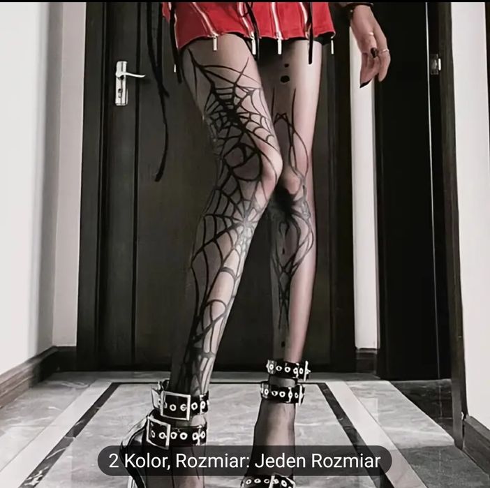 Rajstopy pończochy halloween spider gotyckie punktowe z nadrukiem
