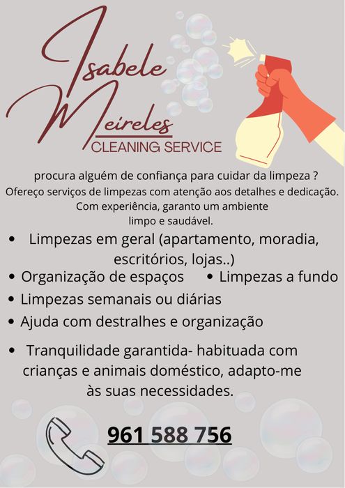 Faço limpezas e arrumação em geral.