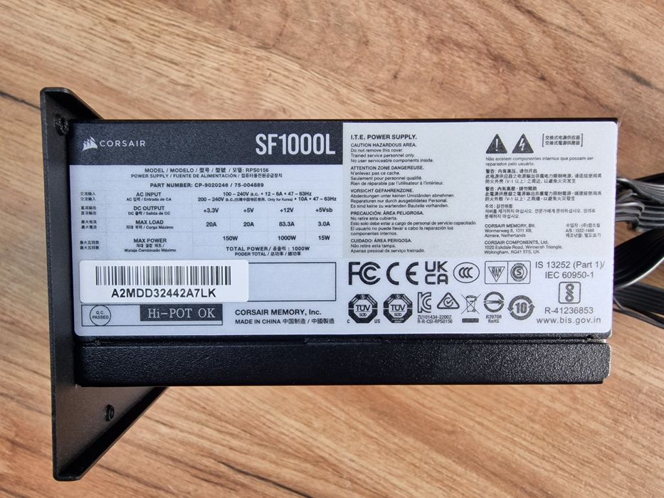 Модульний БЖ Corsair SF1000L 1000W Gold (SFX-L) з підтримкою PCIe 5.0