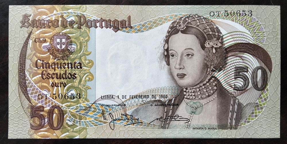 Nota Substituição 50$ 1980 "OT" Infanta D. Maria Estado Nova UNC