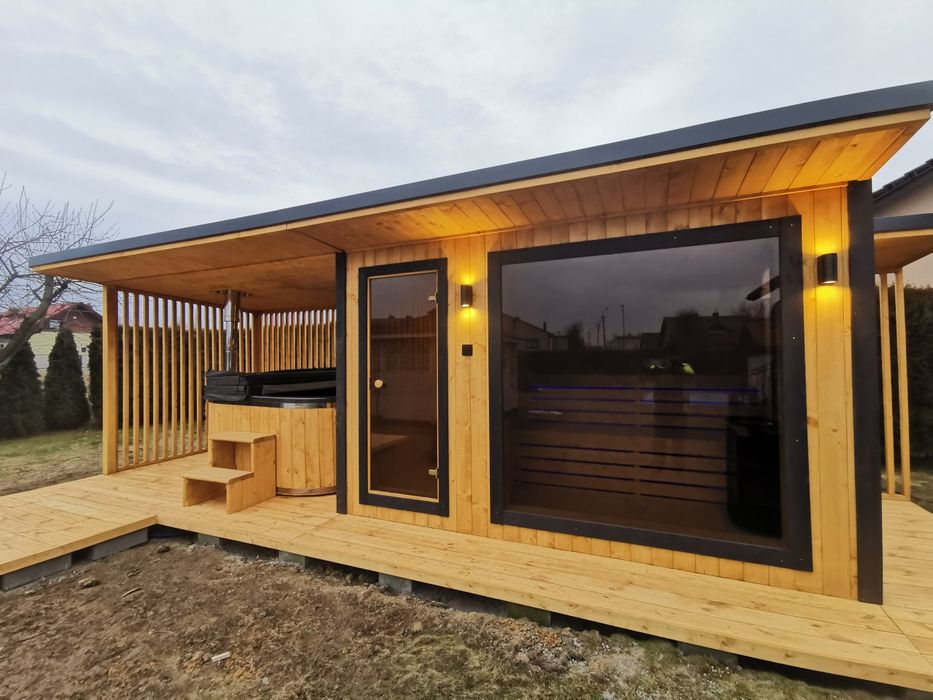 Sauna Ogrodowa 8x2,2m Taras Wiata Piec Sterownik Prysznic Hit