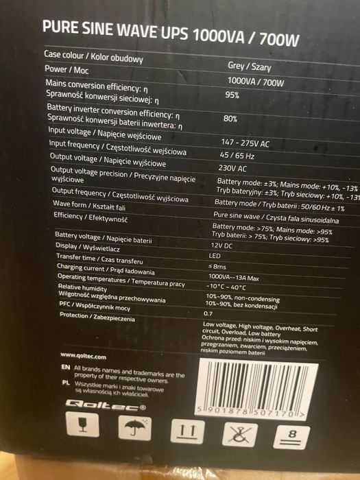 ДБЖ Qoltec Pure Sine Wave UPS 1000VA 700W та акумулятор AGM 100Ah