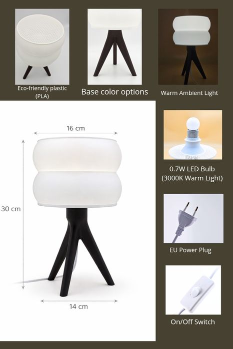 Candeeiro de mesa moderno “Gyroid” em PLA (impressão 3D)