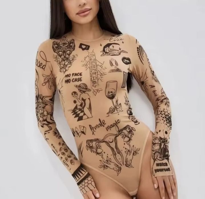 Боди женское с имитацией тату