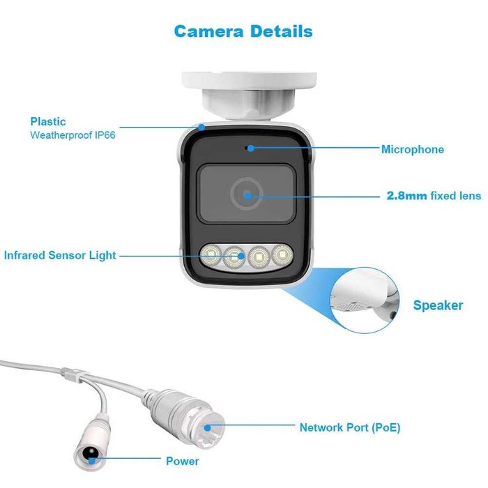 IP камера видеонаблюдения Onvif POE 4Mp IP67+кабель с питанием