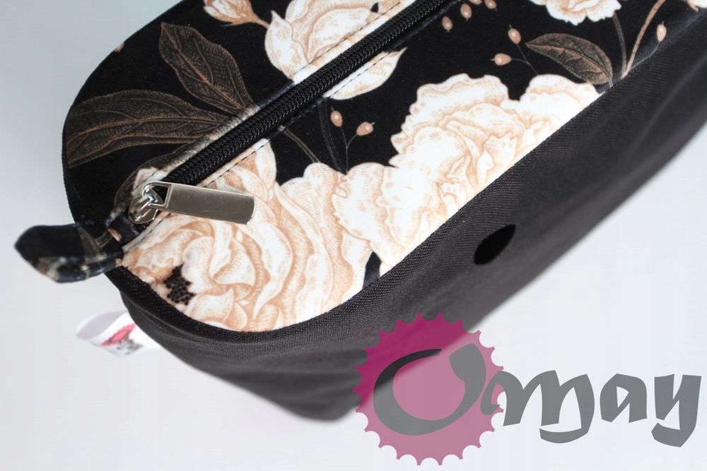 organizer OBAG STANDARD welur czarny kwiaty beżowe 2 kieszenie OMAY