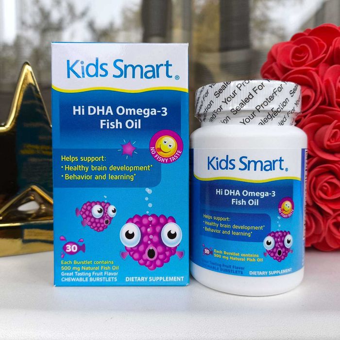 Kids Smart Омега 3 с высоким содержанием ДГК, фруктовый вкус, 30 рыбок