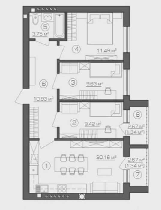Квартира (3к) з індивідуальним газовим опаленням та кухнею 20 метрів.