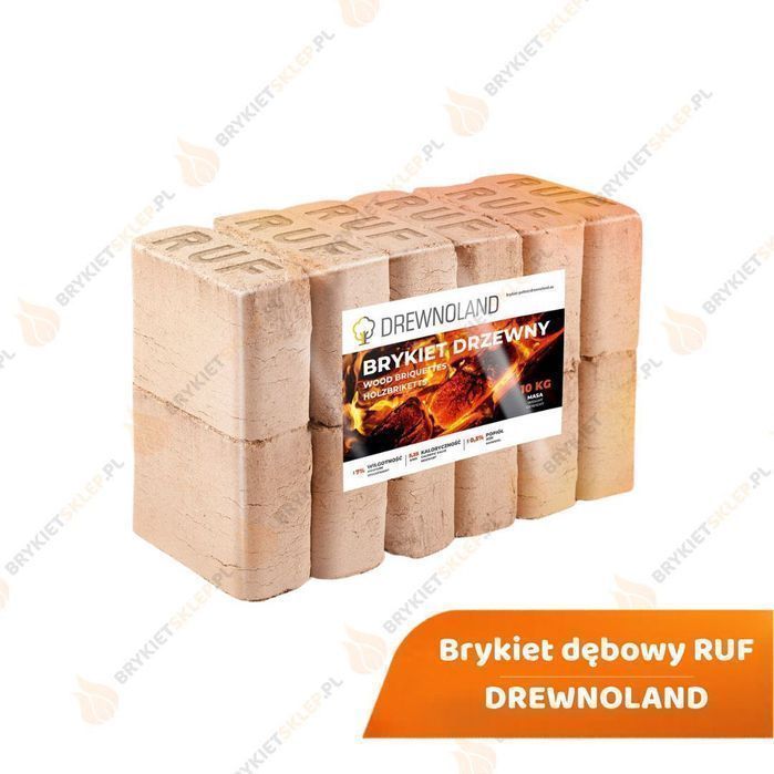 Brykiety drzewne - dębowy DREWNOLAND PREMIUM RUF - Brykiet Bukowy RUF - Brykiety liściaste -  DOSTAWA GRATIS