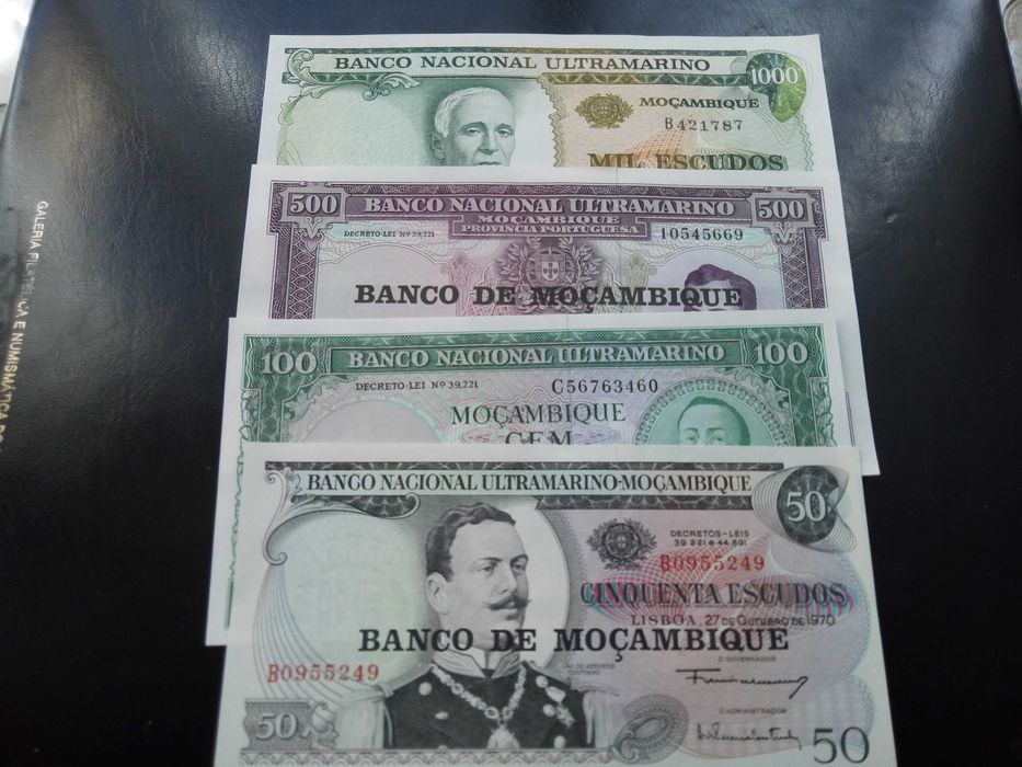 4 notas de Moçambique 50$/100$/500$/1000$ 1970/61/67/72 não circuladas
