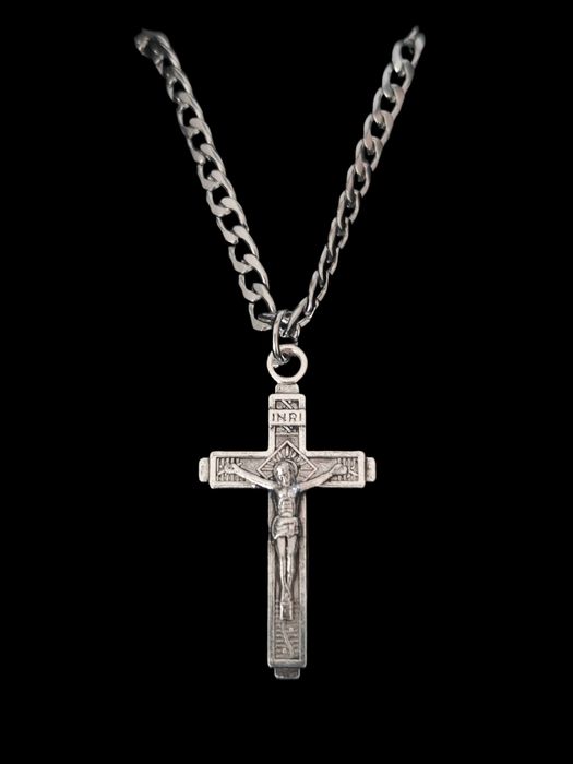 Naszyjnik męski stal szlachetna pancerka 55 cm z krzyżykiem