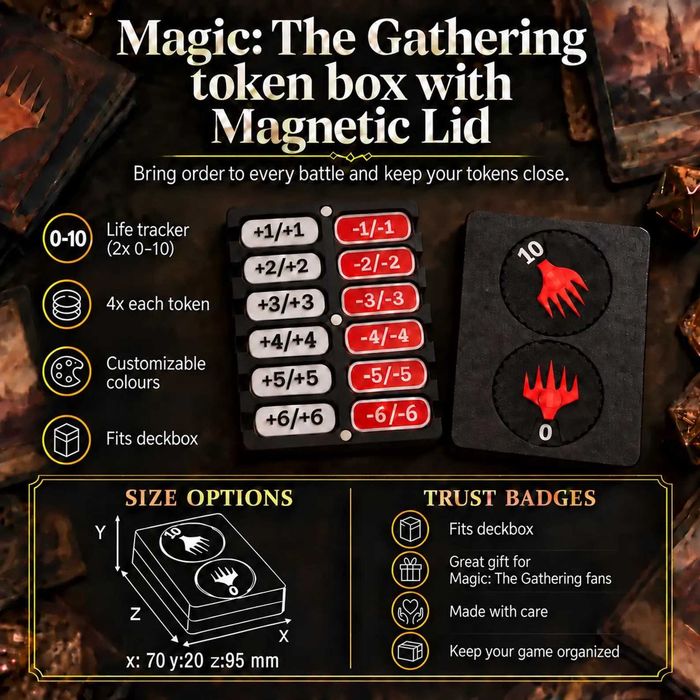 Kit de Marcadores de Power/Toughness para Magic: The Gathering | Caixa Magnética com Contadores de Vida