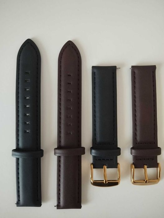 2x Pasek skórzany do zegarka 18mm, złota klamra, skóra naturalna