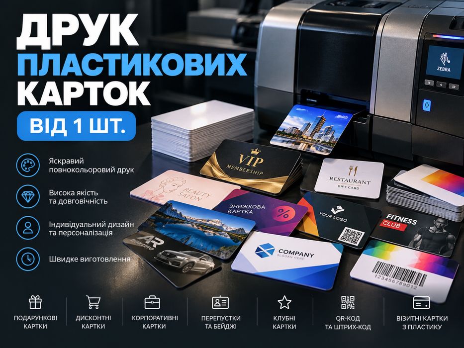 Друк пластикових PVC карток | Від 1 шт. | Швидко та якісно