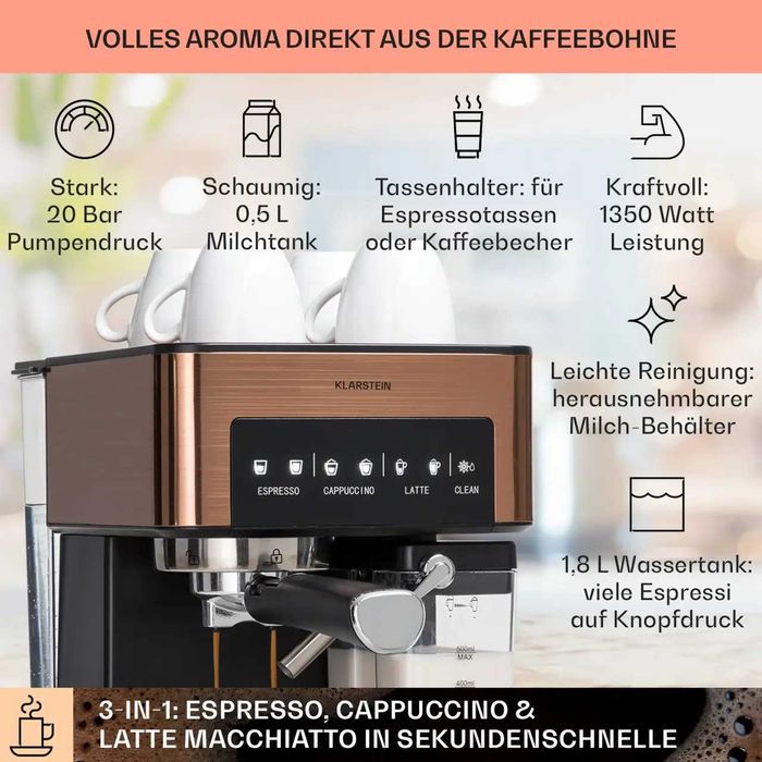 Кавоварка з молочником KLARSTEIN Arabica Comfort 20 бар(10041524)