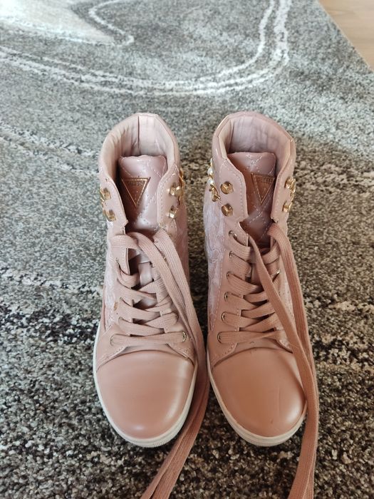 Guess sneakersy koturn 37 24cm 38 pudrowy róż