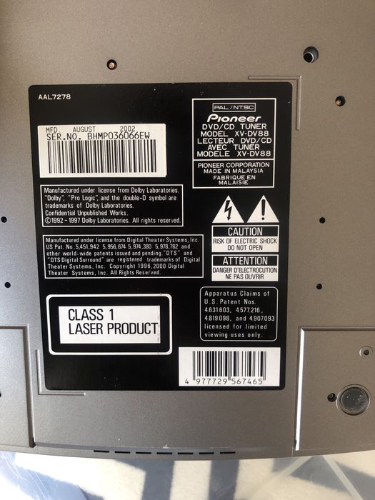 Homecinema - Dvd cd tuner Pioneer xv-dv88
