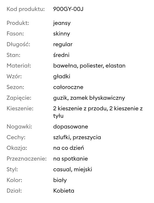 Jeans skinny białe