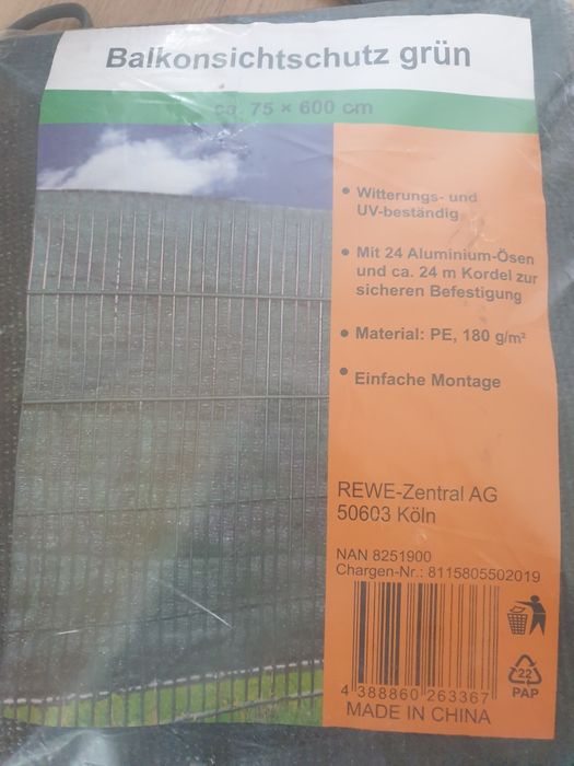 Parawan, Osłona balkonu 75x300cm