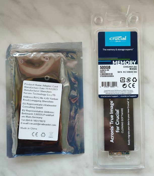 Dysk SSD Crucial MX500 500GB m.2 SATA + adapter m.2 SATA na SATA III.