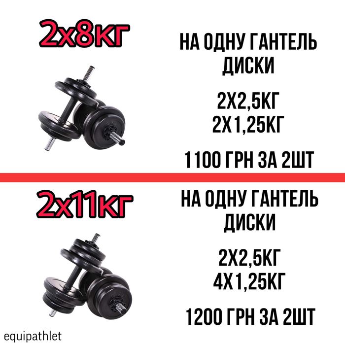 Розбірні гантелі від 5 10 16 18 21 26 KГ гантели набірні композитні