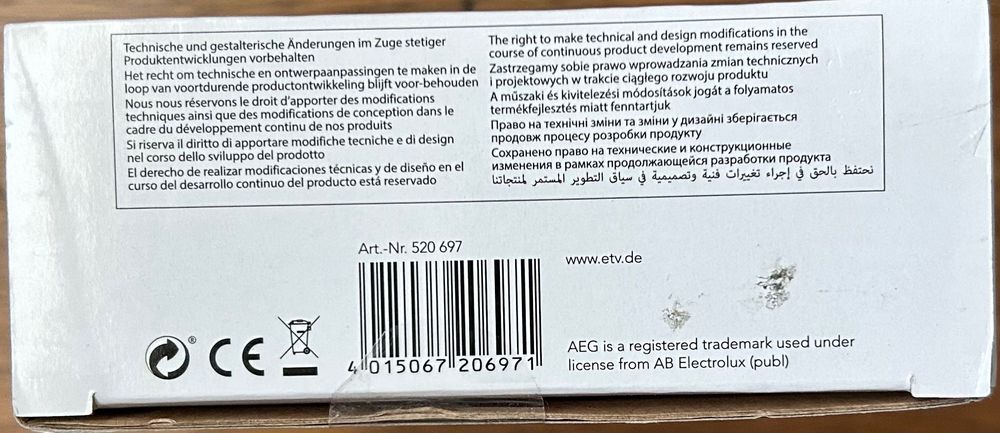 Removedor de calosidades AEG- novo, 2 anos de garantia