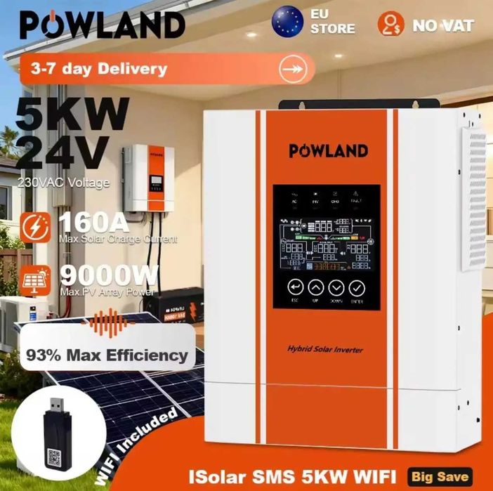 Гибридный инвертор POWLAND ISolar-SMS-5KW-P-24V With Wi-Fi