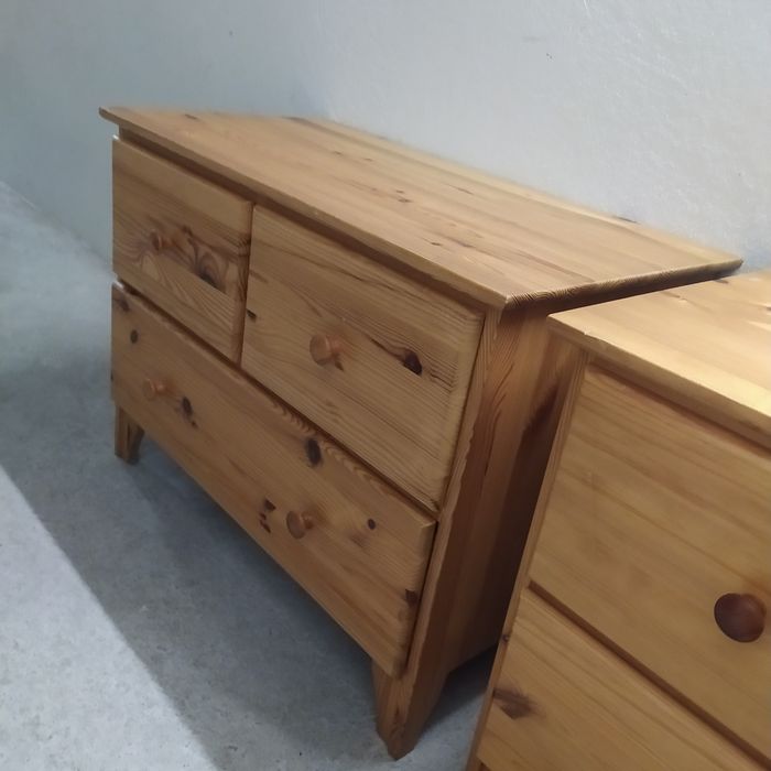 Zestaw, 2 x komoda drewniana 3 szuflady, sosna