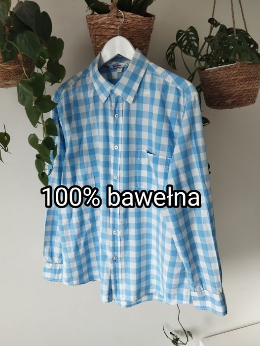 Bawełniana męska koszula w kratkę, błękitna, niebieska, kratka, r.XL B
