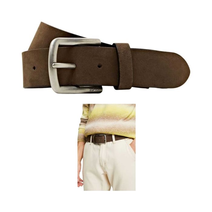 ESPRIT Pasek Męski 100% Skóra Bawola Dark Brown 95 Metalowa Klamra